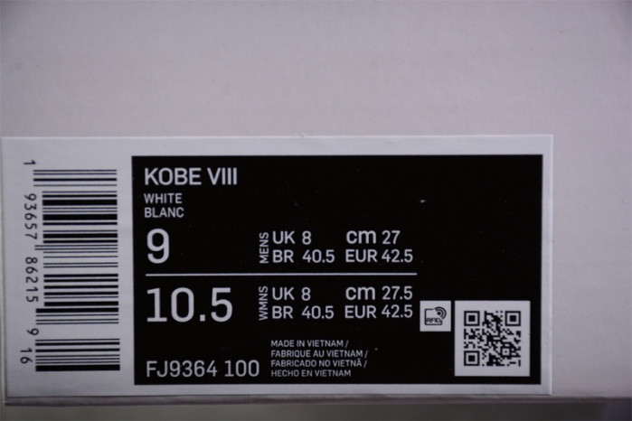 nike kobe 8 protro triple white fj9364-100